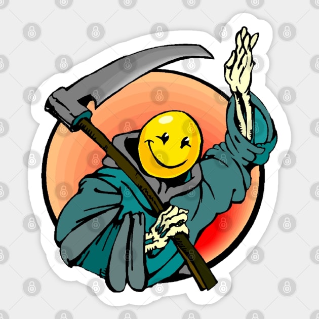 Retro Smile Emoji Grim Reaper Sticker by HolidayBug